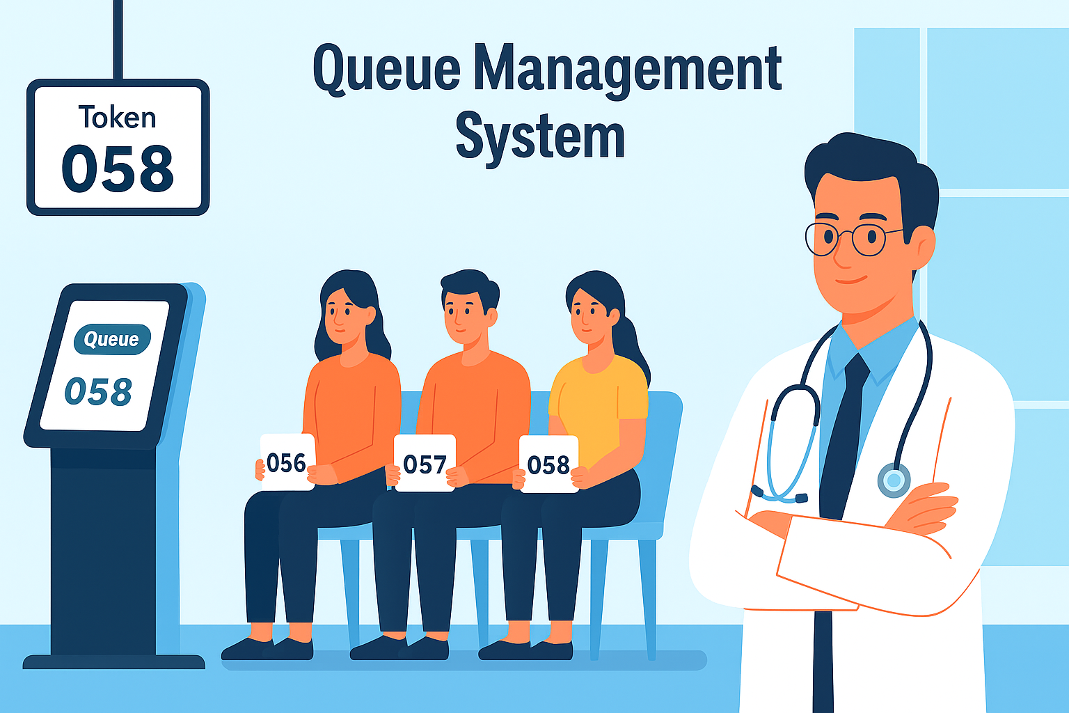 Patients waiting in clinic queue with mobile phones